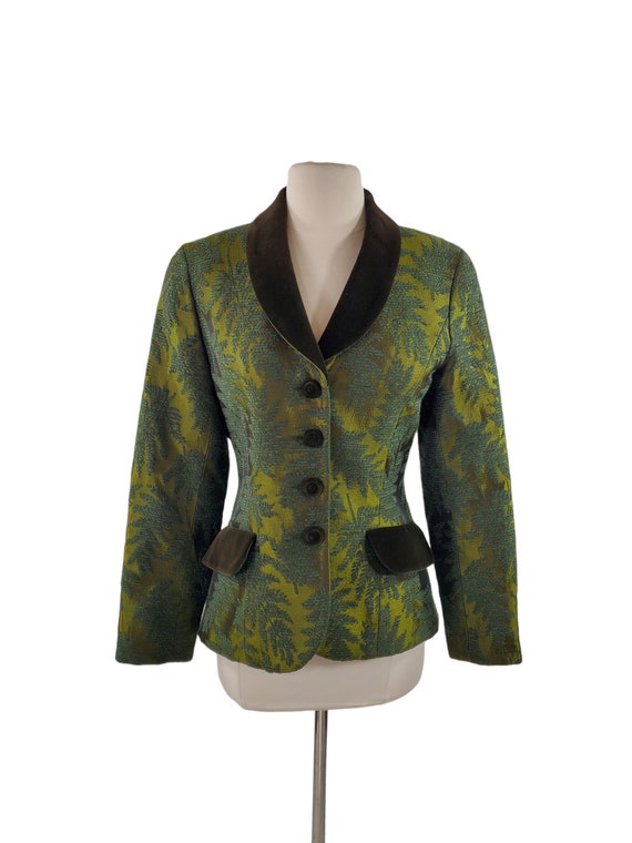 Vintage Green Leaf Brocade Fitted Blazer by Party… - image 2