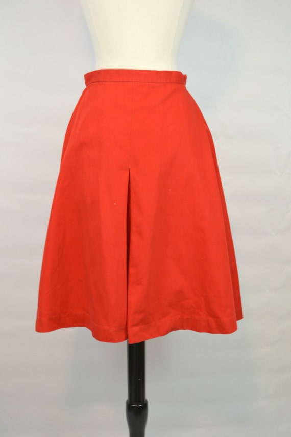 1950s Lipstick Red Khaki A-line Knee Length Skirt… - image 5