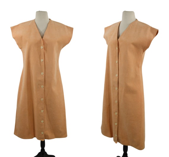 1970s Peach Suede Short Sleeve Shift Dress - image 1