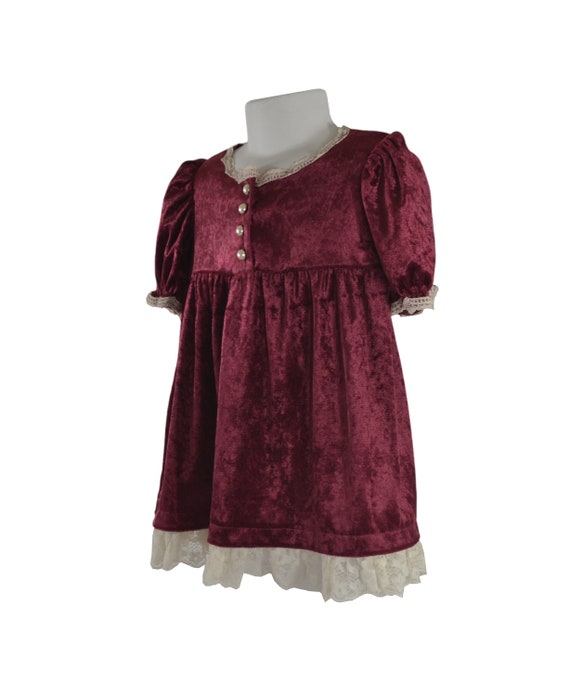 1980s Holiday Baby Girl Cranberry Velvet Dress by… - image 2