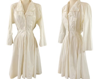1980 White Shirtwaist Dress by d Frank, Triple Layer Collared Dress
