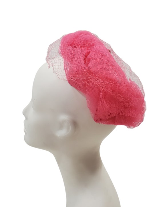 1960s Raspberry Pink Netting and Flower Fascinato… - image 2