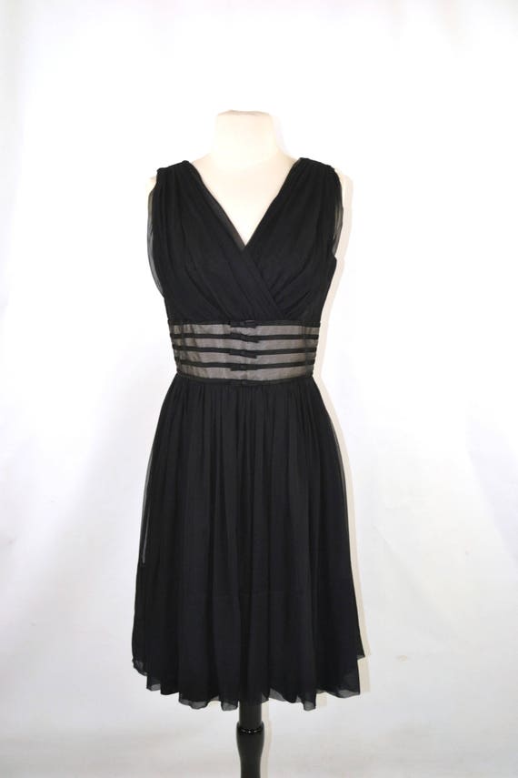 1950s/1960s Black Sleeveless Chiffon Dress by Car… - image 2