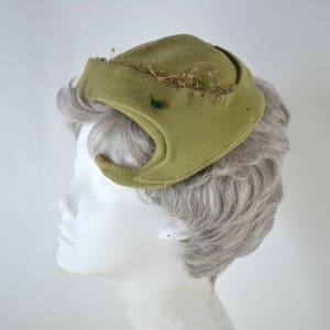 1950s Sage Green Imported Velour Fascinator/Cocktail Hat by Lisette Hochschild Kohn and Co image 2