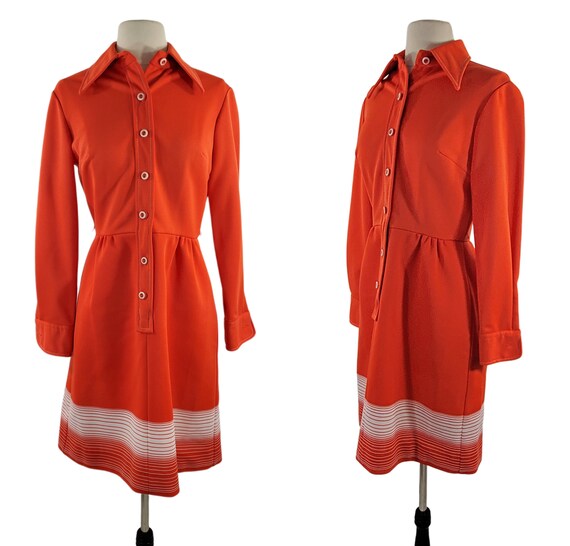 1970s Orange Red Shirtwaist Dress by Kay Windsor