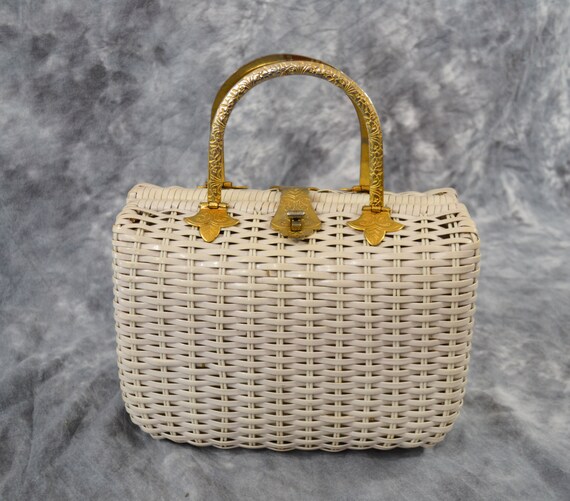 1960s/1970s Large White Wicker Rectangle Shape Top