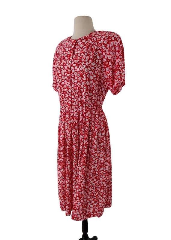 1980s Red with White Floral Print Dress by Cinnam… - image 3