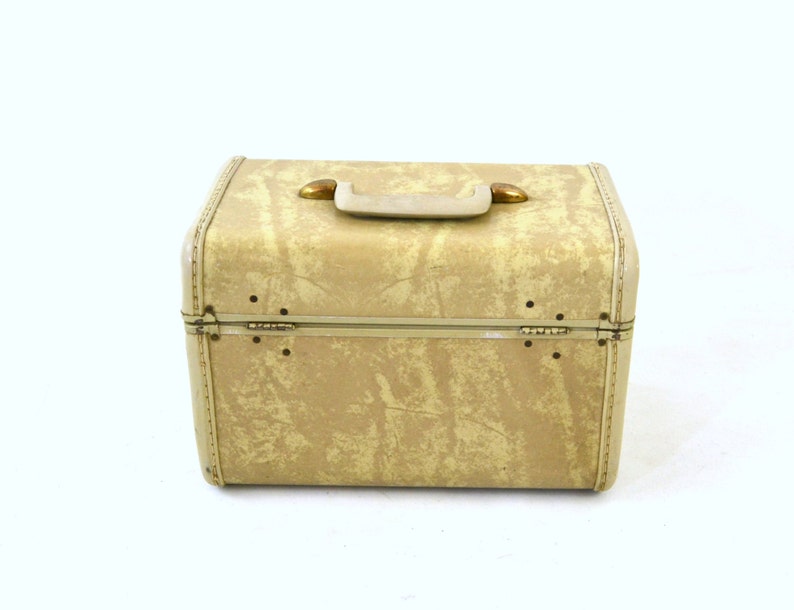 Vintage 1950s Samsonite Tan Marbled Train Case, Make Up Case, Lingerie, Travel, Storage image 3