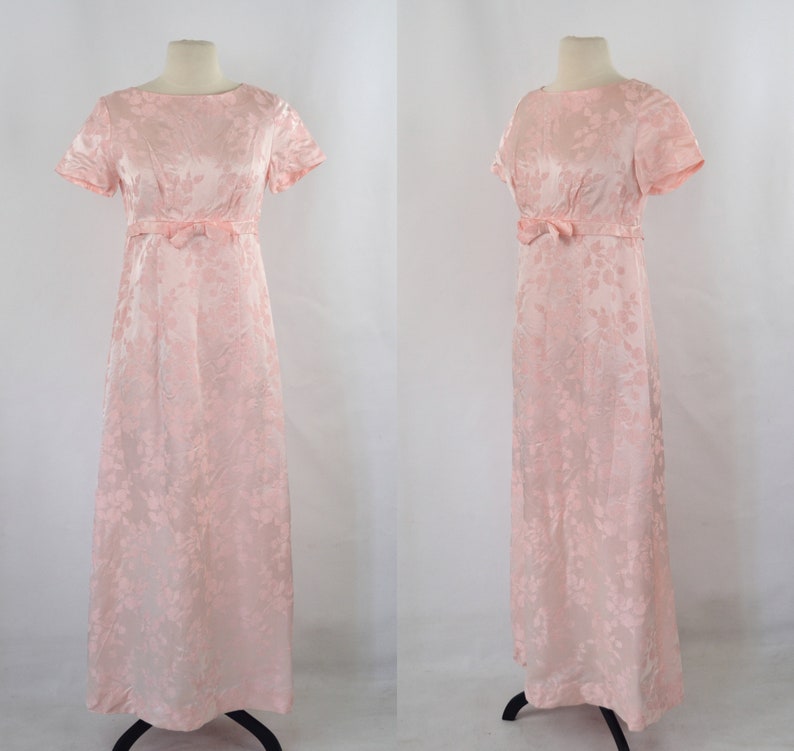 1970s Pink Damask Empire Waist Maxi Dress Bridesmaid Prom Etsy