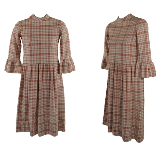 1960s Pink Tweed Plaid Dress, Size Small