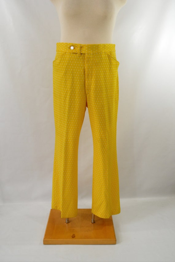 1970s Bright Yellow and White Polka Dot Knit Pant… - image 2