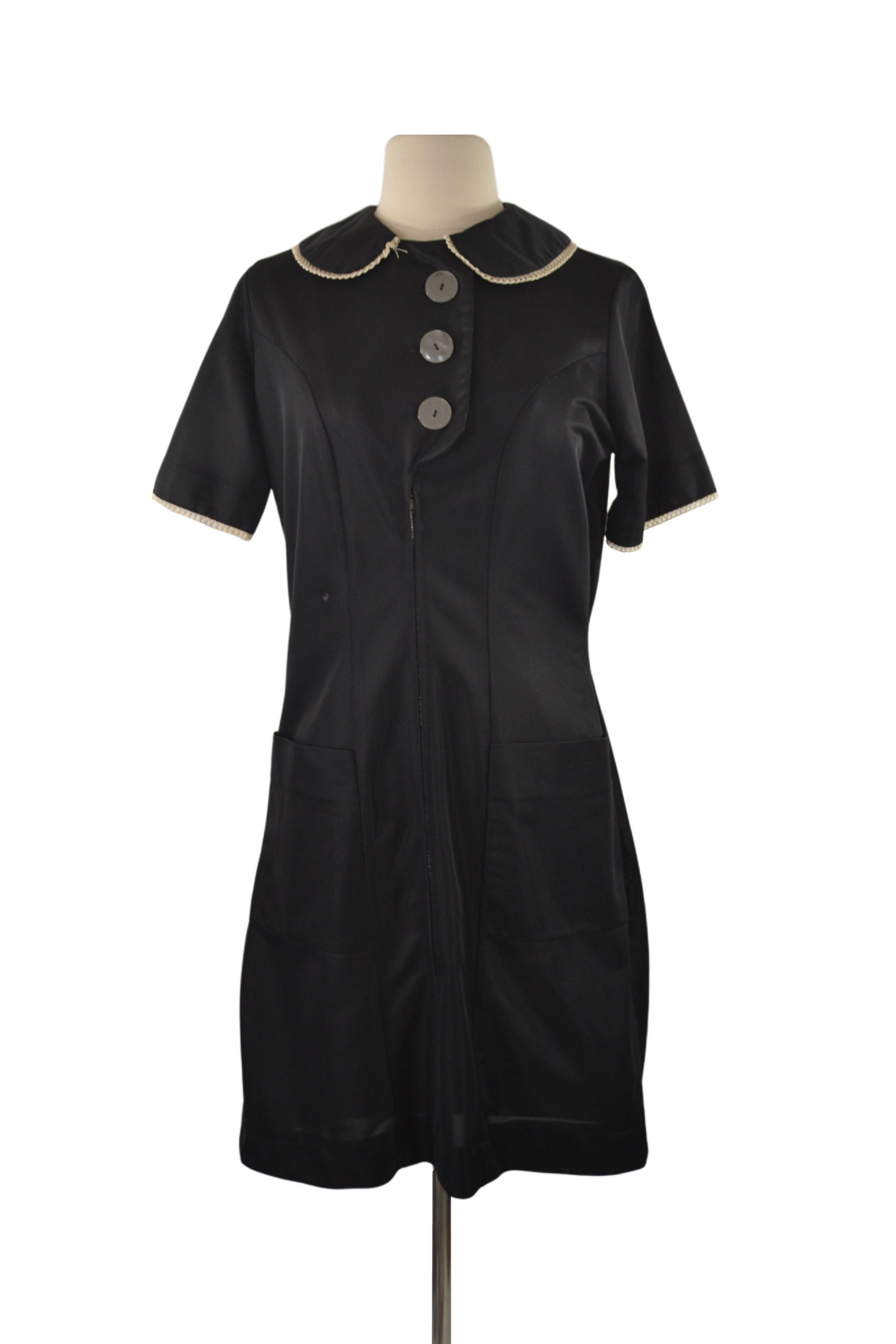 black uniform dress Zip Front Dress Uniform (Black with White Trim)