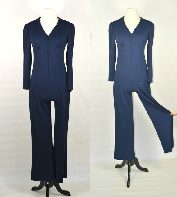 1970s Dark Blue Jumpsuit, Pants, Disco, Romper, Po