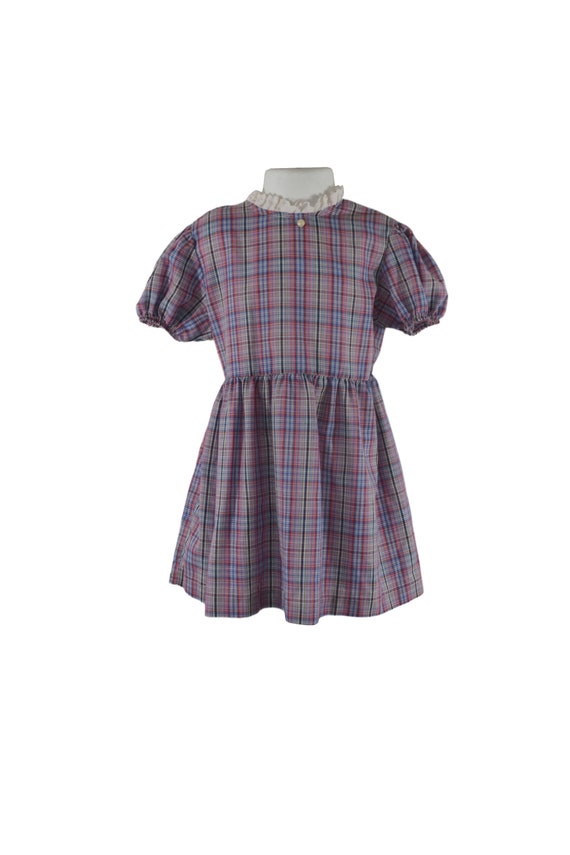 1980s Toddler Girls Purple, White and Pink Plaid D