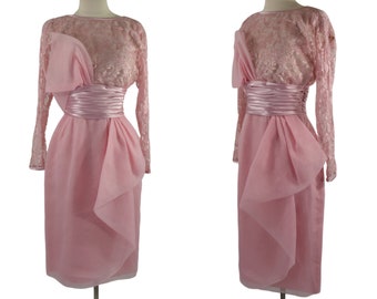 1980s Lace and Shimmery Sheer Pink Dress by Lilli Diamond