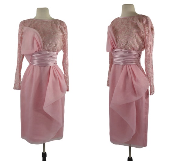 1980s Lace and Shimmery Sheer Pink Dress by Lilli… - image 1