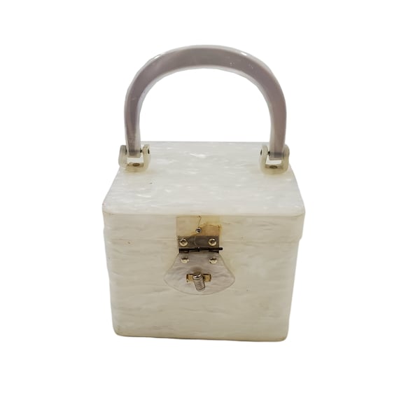 Vintage White Marbleized Lucite Square Cube Purse Etsy