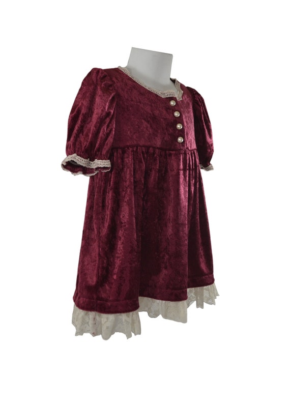 1980s Holiday Baby Girl Cranberry Velvet Dress by… - image 4