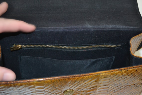 Vintage Python Snake Skin Top Handle Handbag - image 7