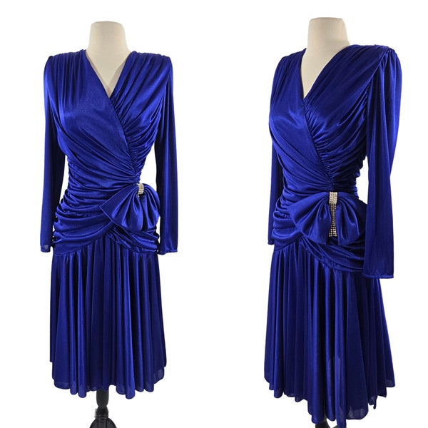 1980s Cerulean Blue Drape Shirring Front Dress by Abby Kent