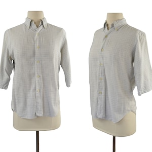 Camicia da uomo a righe scozzesi bianca, blu e nera degli anni &#39;60, manica corta, camicia abbottonata di Gant Shirtmaker Burdines&#39;s