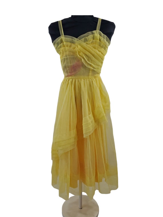 1950s/1960s Girls Yellow Sleeveless Frothy Tulle … - image 2