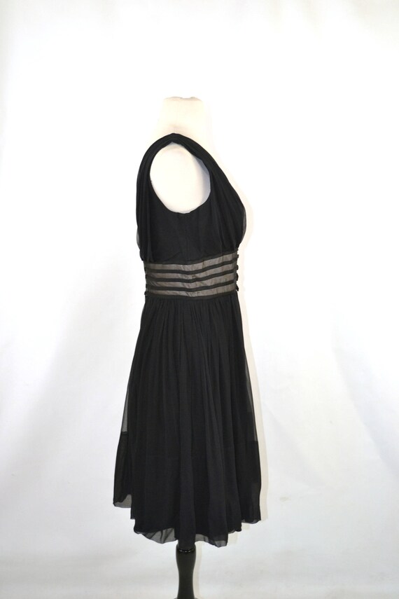 1950s/1960s Black Sleeveless Chiffon Dress by Car… - image 6