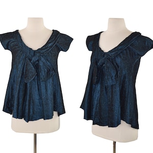1960s Dark Blue Eyelet Dressy Maternity Blouse, Floaty Cap Sleeve Blouse