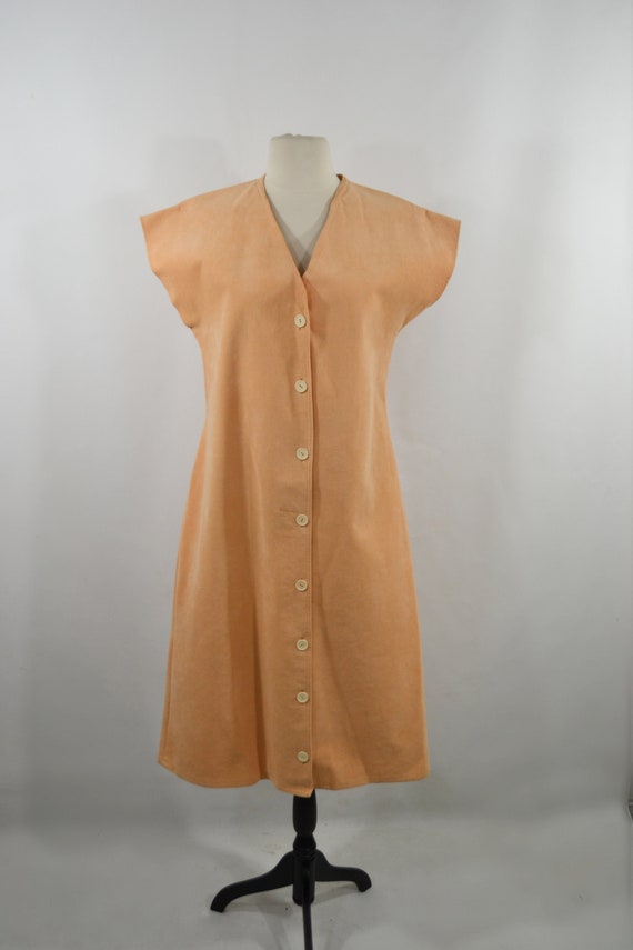 1970s Peach Suede Short Sleeve Shift Dress - image 2