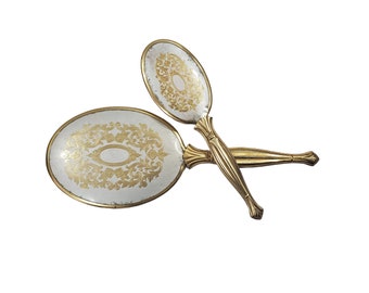 Vintage Silver and  Gold Tone Handle, Hand Mirror and Brush Vanity Set, Dressing Room Set