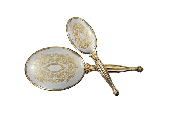 Vintage Gold Floral Hand Mirror and Comb Set MATSON VINTAGE VANITY DRESSER HAND MIRROR, BRUSH & COMB SET  main image 4