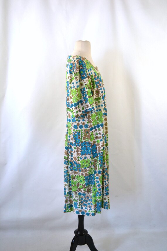 1960s Blue, Green and Tan Floral Print Dress by C… - image 6