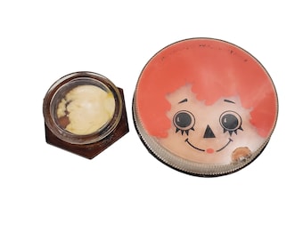 1970s Raggedy Ann Makeup Compacts, Gloss and Powder by Bobbs - Merrill Co