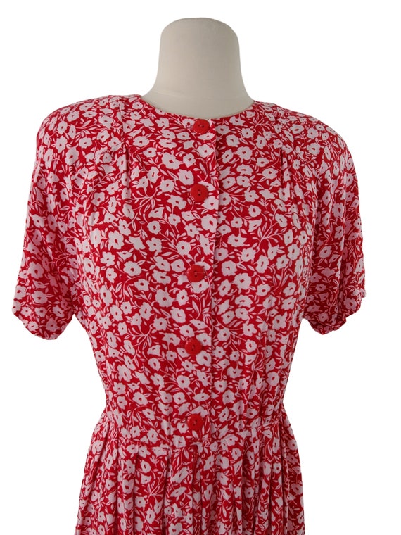 1980s Red with White Floral Print Dress by Cinnam… - image 7