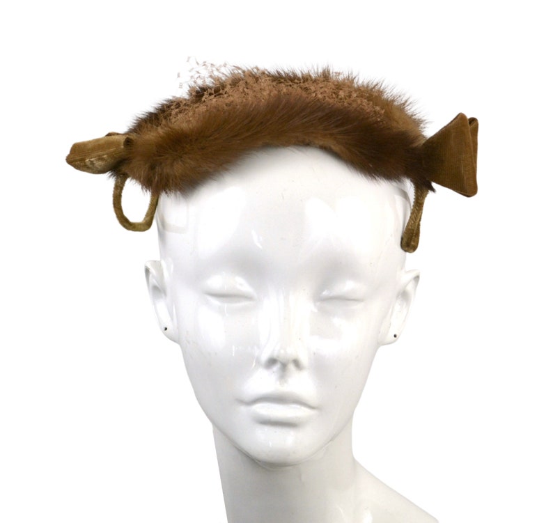 1950s Real Mink Fur and Bow Fascinator Hat, Cocktail Hat, Millinery, Needs TLC image 1