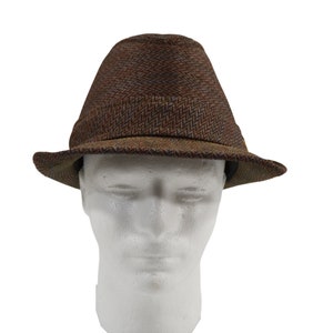 Vintage Herringbone Fedora, Brown with Colorful Accents, Size 7 1/4
