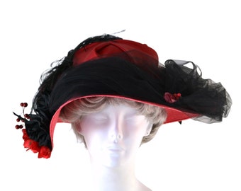Sombrero de paja Derby vintage rojo y negro de La Belle Chapeau