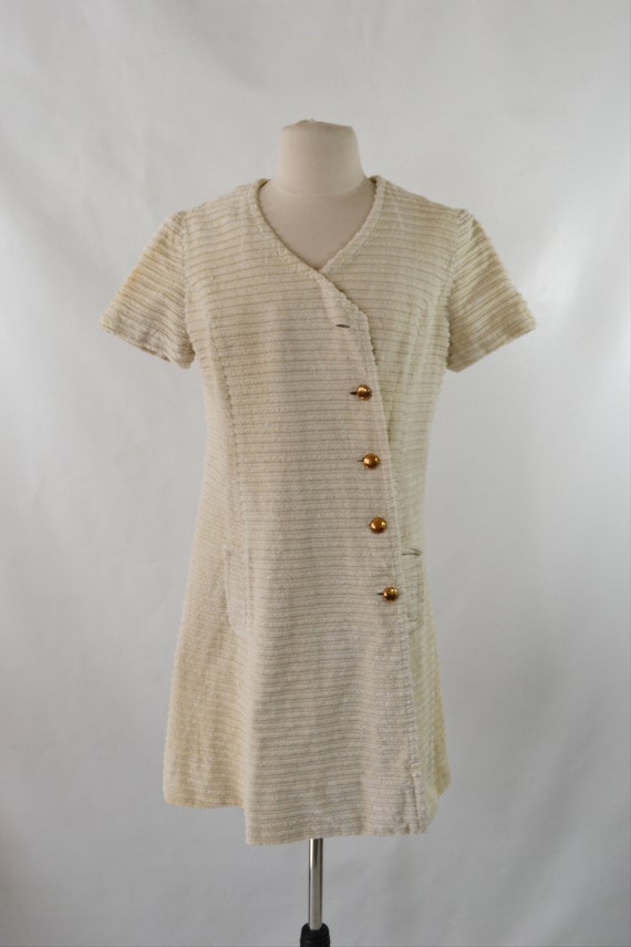 1960s Cream/Ivory MOD Chenille Midi Dress by Sue … - image 2