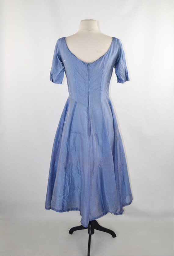 1950s Iridescent Blue Fit and Flare, Circle Skirt… - image 5