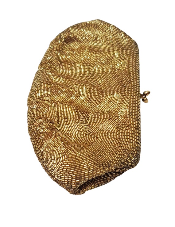 1960s Gold Tone Tube Bead Evening Bag - image 3