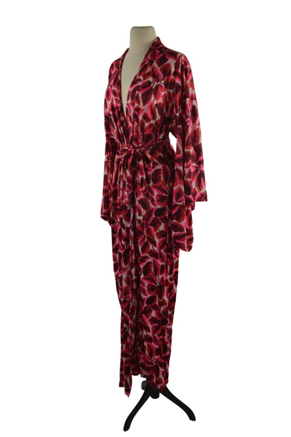 1960s Red and Pink Leaf Kimono Style Robe by The … - image 3