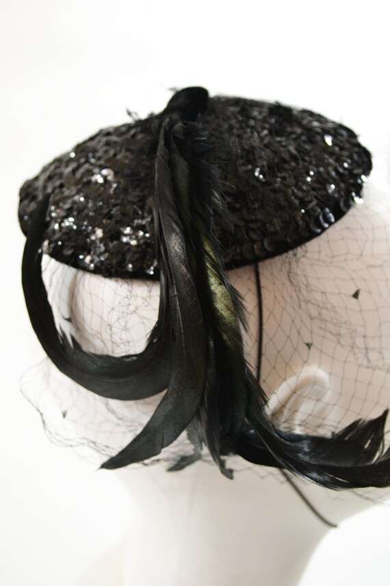 1950s Black Sequin with Plume of Oil Slick Effect… - image 7