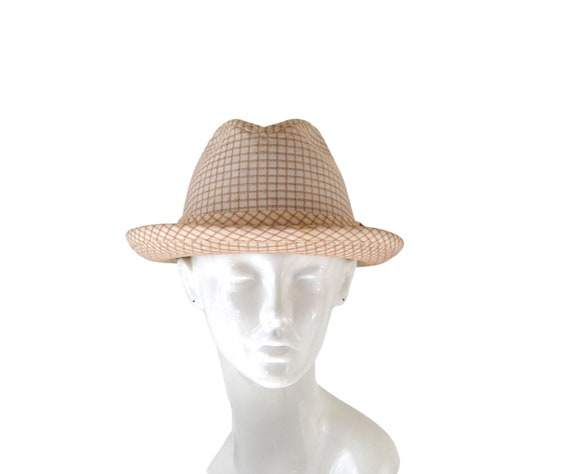 Pretty n’ Plaid Fedora: Tan Vintage Richman Brothers Plaid Blue And Tan Fedora Hat W  main image 2
