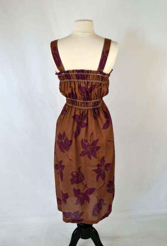 1970s Brown and Large Purple Hibiscus Print Sundr… - image 5