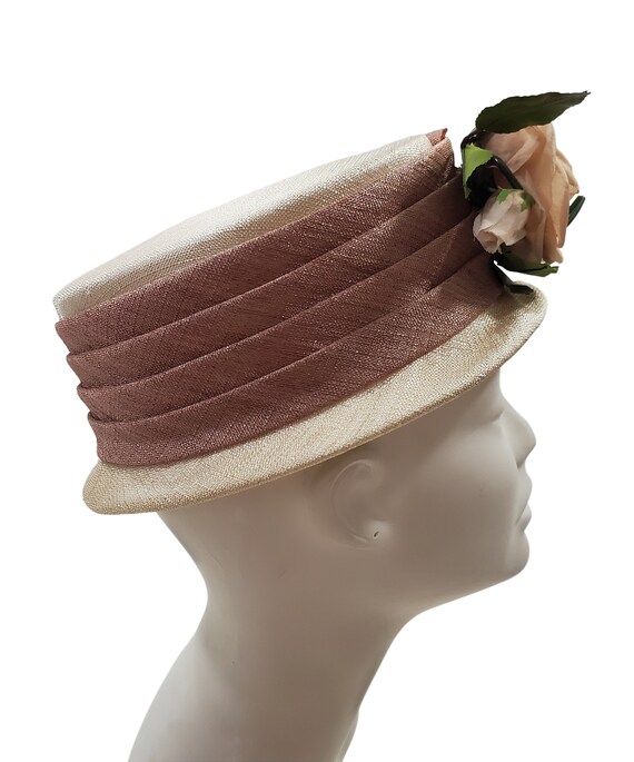 1960s Ivory and Beige Raffia Straw Riding Hat, Size 6… Gem