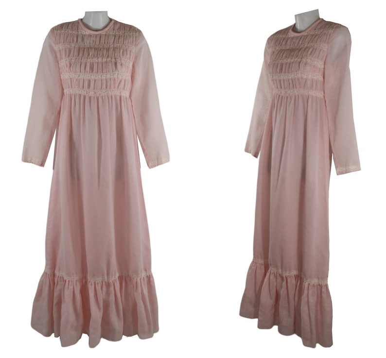 1970s Young Girls Pink Victorian Revival Dress by Vicky Vaugh Jrs image 1