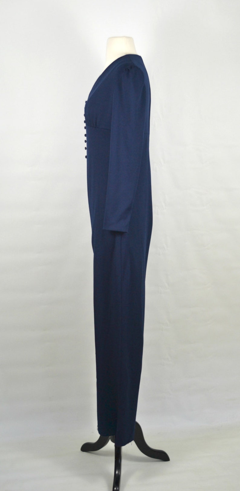 1970s Dark Blue Jumpsuit, Pants, Disco, Romper, Polyester, Small image 7