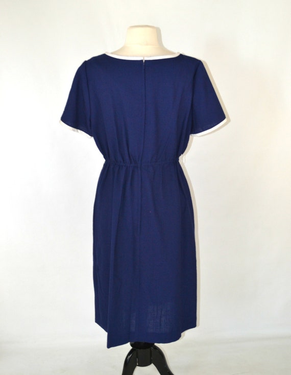 1960s Dark Blue Shirtwaist, A-line, Tea Length Dr… - image 5