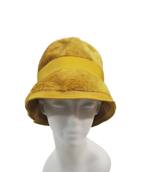 Briaitte Vintage Mustard-Yellow Suede Style Cloche Hat Vintage Everitt Original Mustard Yellow Cloche Hat main image 2