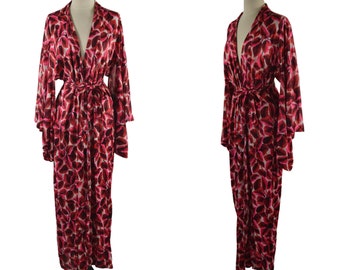 1960s Red and Pink Leaf Kimono Style Robe by The University Sportswear